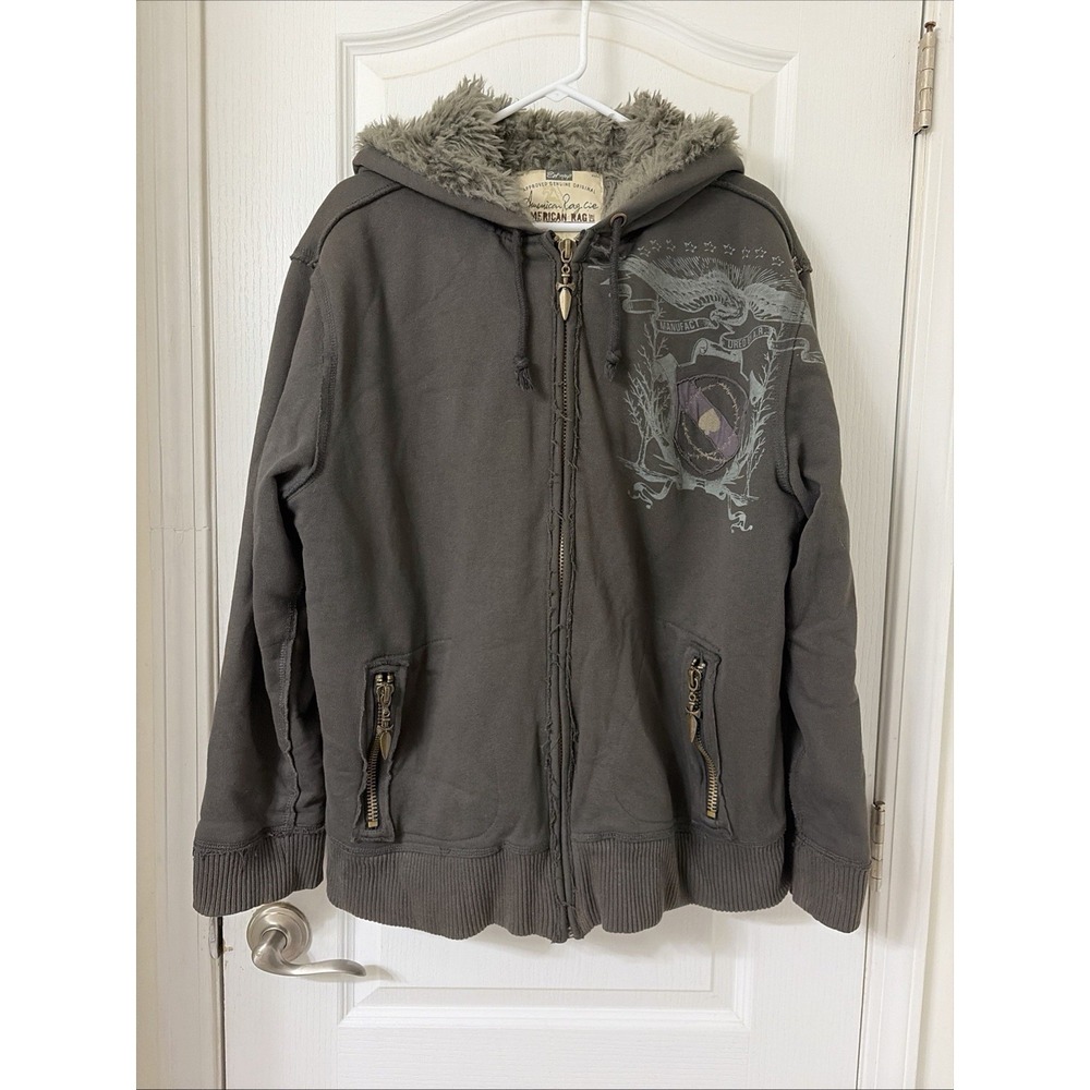 Vintage Y2K Sherpa Lined Grunge Punk Skater Archive Zip Up Sweatshirt Hoodie XL